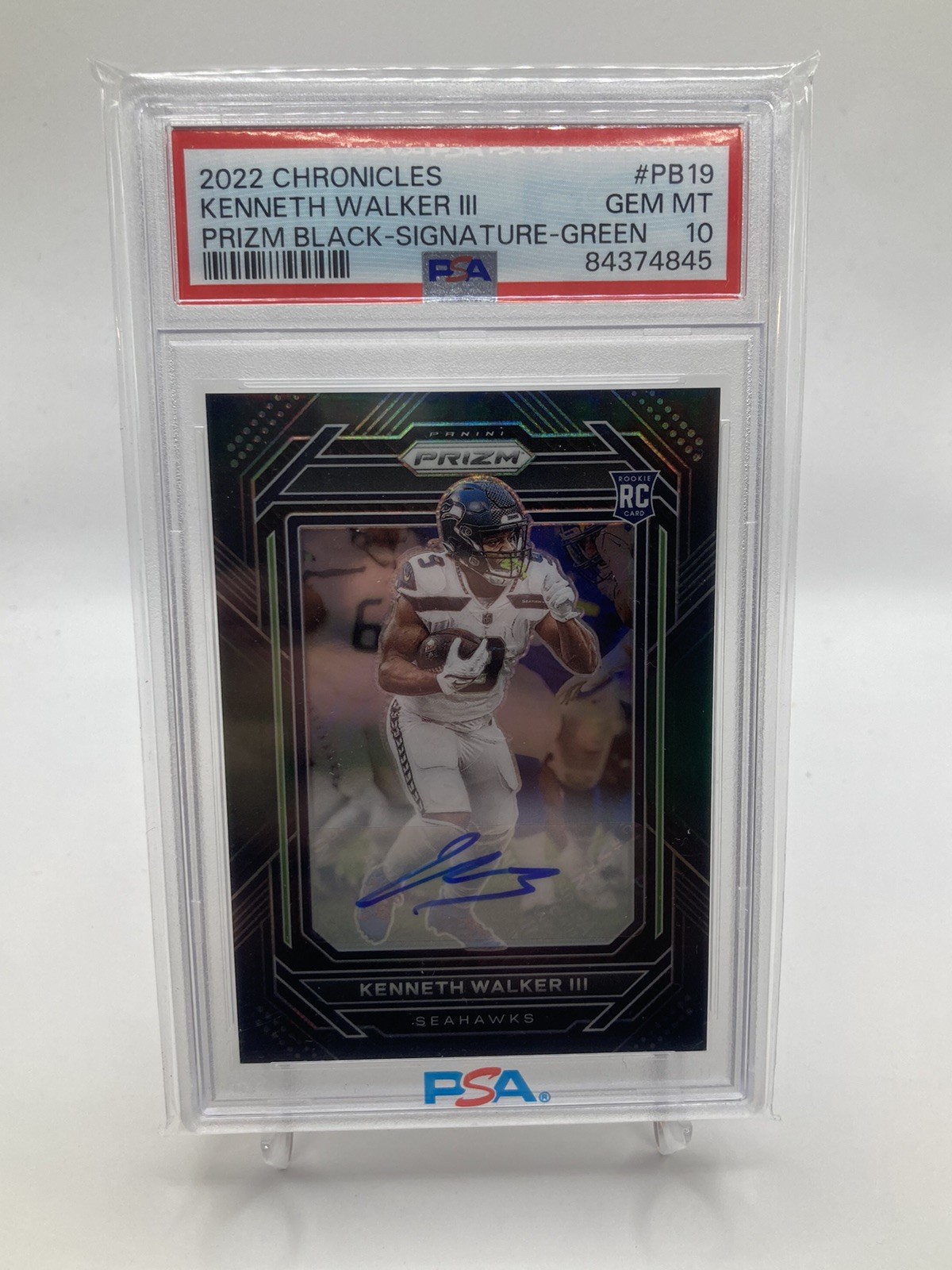 Kenneth Walker III Panini Chronicles Prizm Black #PB19 Signature-Green