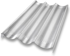 Bakeware Aluminum Perforated Nonstick French Baguette Bread Pan, 3-Loaf