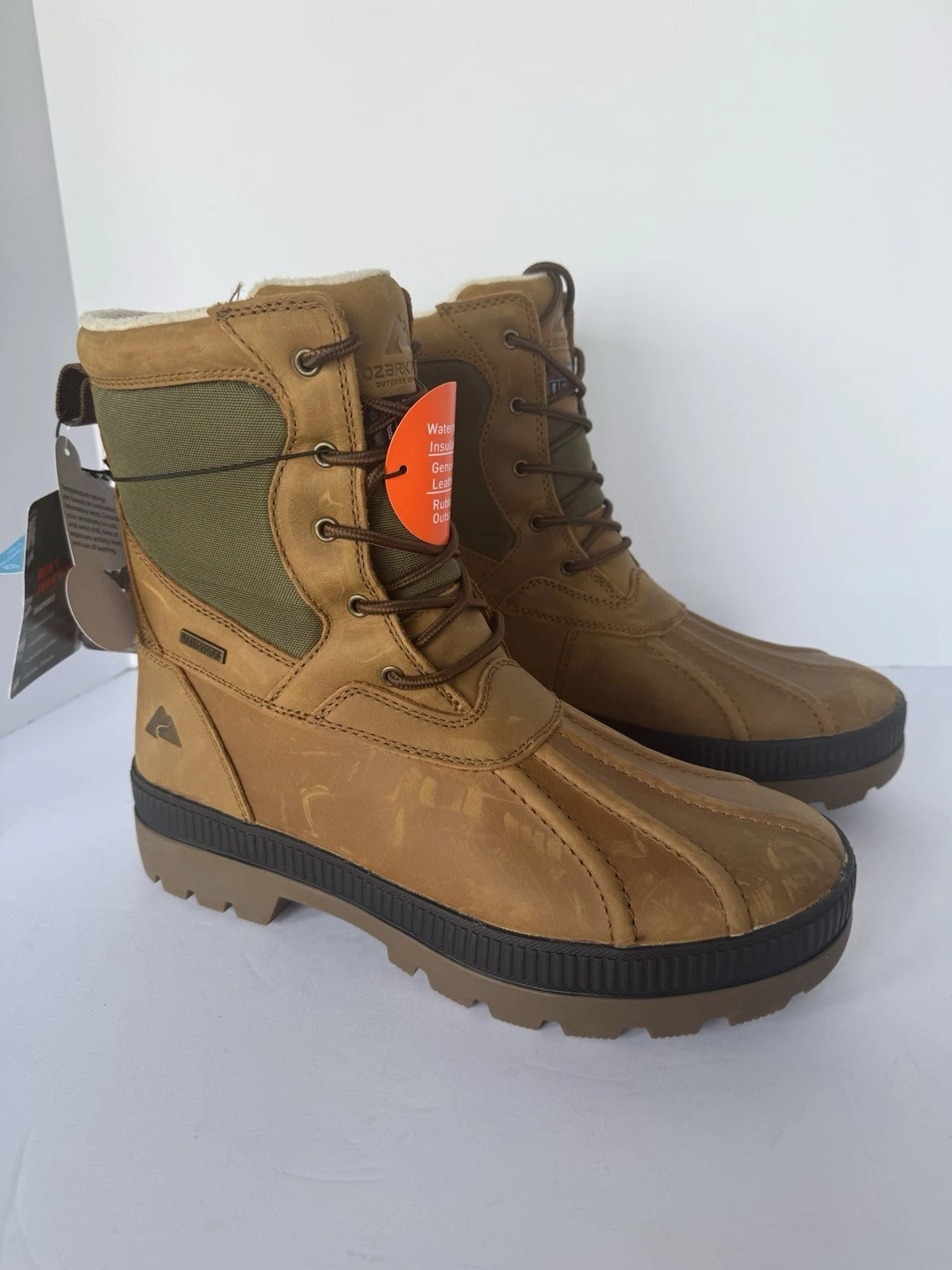 OZARK TRAIL LEATHER MENS SNOW BOOTS, 10M, 3M THINSULATE, WATERPROOF, RETAIL $70