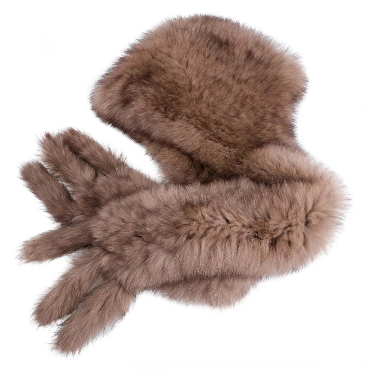 BOONJOVIA Women's Genuine Fox Fur Knitted Hooded Hat Scarf Wraps Scarves Warm