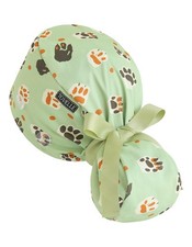 Scrub Caps Women Ponytail Mint Paw Print DoubleSided Surgical Hat Buttons New