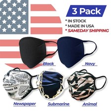 Golfio - Washable Fashion Double Layer Fabric Face Mask - 3 Pack Made in USA NEW