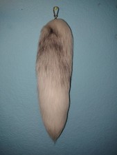 Gray White Fox Fur Tail Bag Charm Accessory with Clip