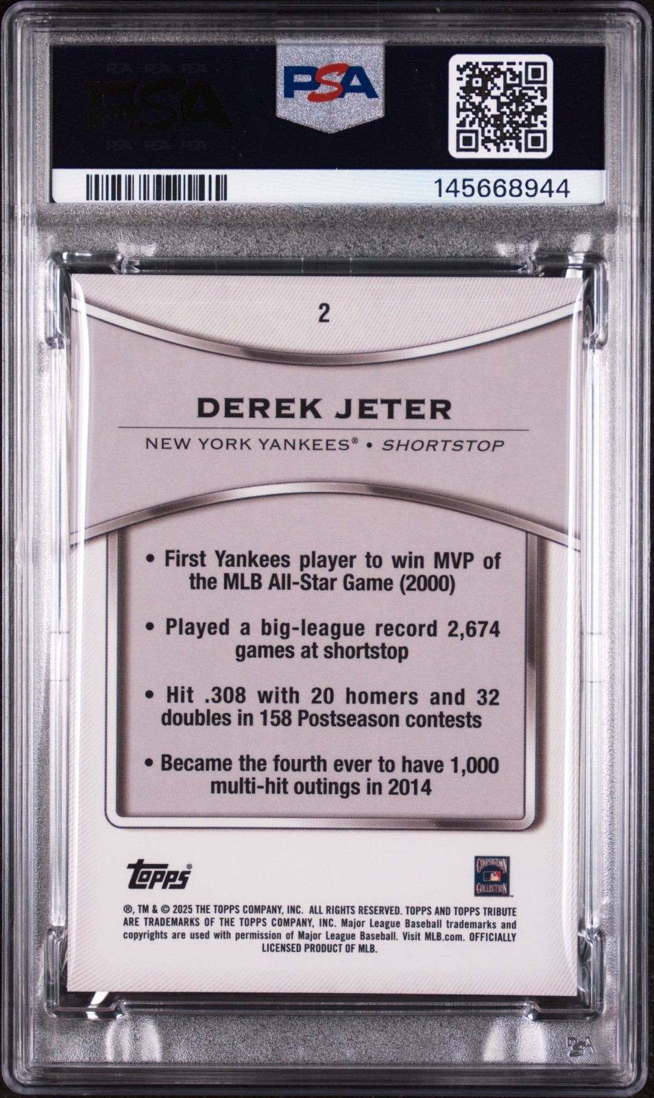 PSA 10 DEREK JETER ORANGE MLB CARD 25/25 TOPPS TRIBUTE 2025 NUMBERED YANKEES view 2
