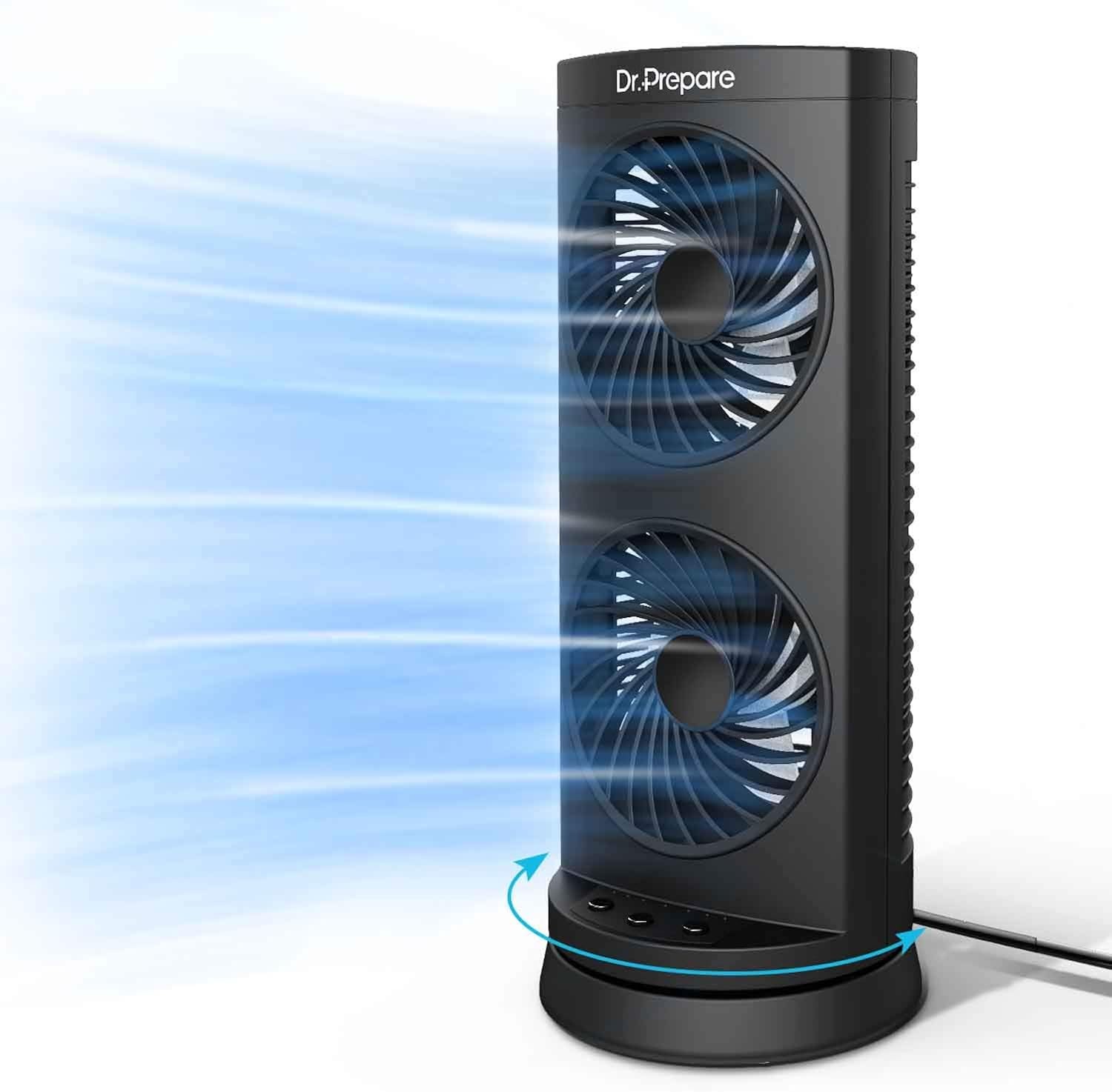 Dr. Prepare Desk Fan Tower 3-Speed Oscillating 110° 3 Timers Quiet Table Fan for