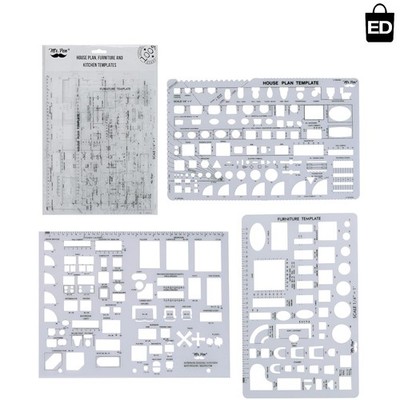 3-Piece House Plan & Interior Design Template Set for Architects and Builders