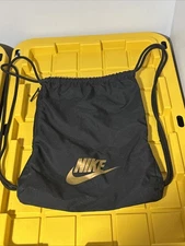 Nike Drawstring Backpack Black Gold Logo Gym Sack Bag