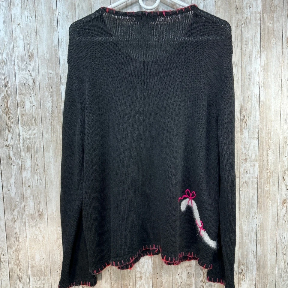 Suéter Cárdigan Coldwater Creek Negro Hilo Gato Bordado XL Foto 2 de 4