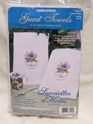 Dimensions Guest Towels ~ Set of 2 ~ w/ Teapot &Floral Embroidery ~ Item #73220