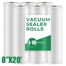 1-10 Rolls 8"x20' Universal Embossed Vacuum Sealer Bags - Food Saver BPA Free
