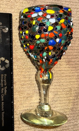 Confetti Stemmed Wine Glass Multi Color Handmade 7” tall 3D Heavy Beautiful - Picture 9 of 11