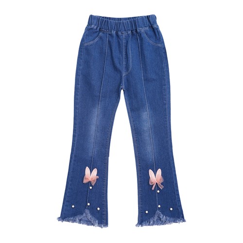 Kids Girls Denim Pants Flare Jeans Athletic Sweatpants High Waist Trousers Long - Picture 34 of 49