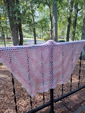Handmade Pink White Crochet Blanket Afghan Baby Throw Star Shaped
