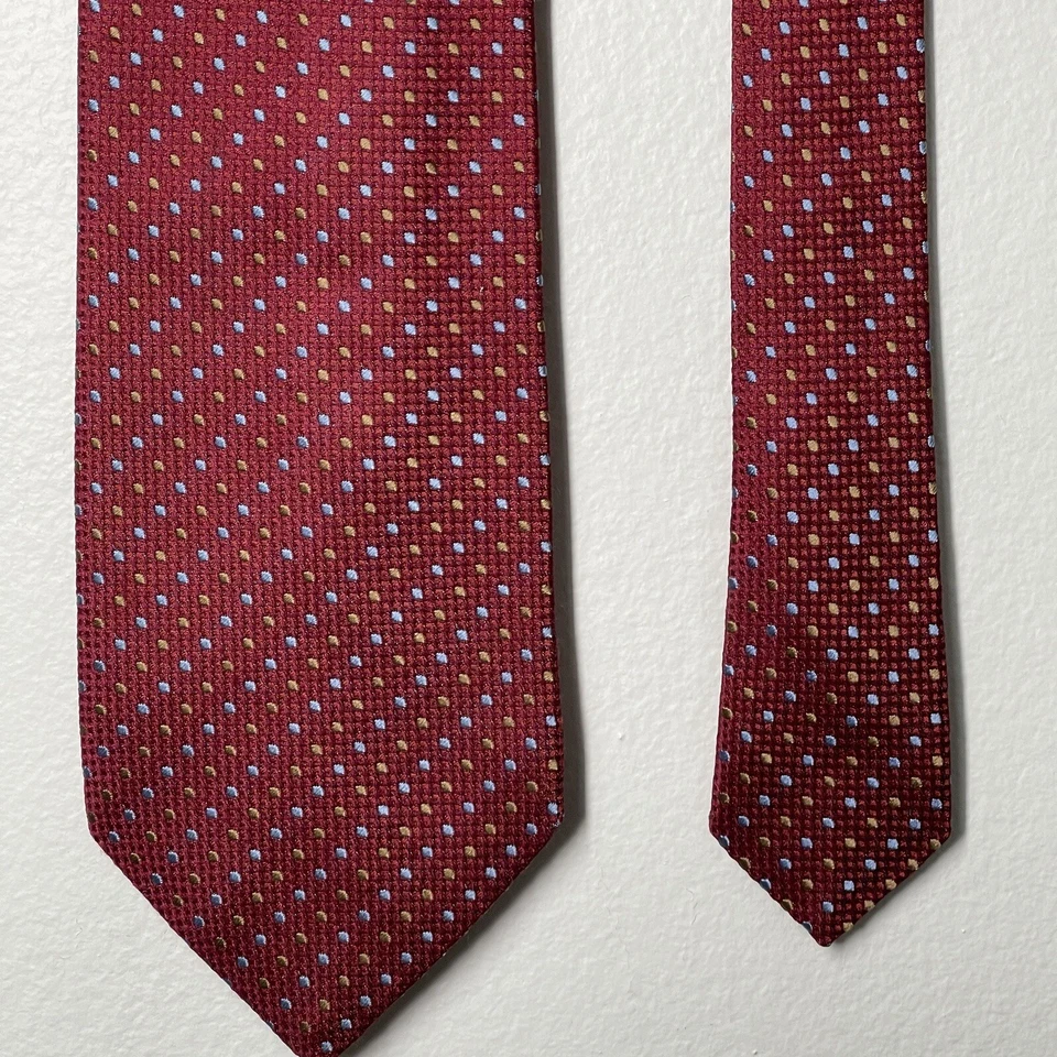 Corbata Jim Thompson para hombre roja micro punto colorida corbata de seda Foto 3 de 4