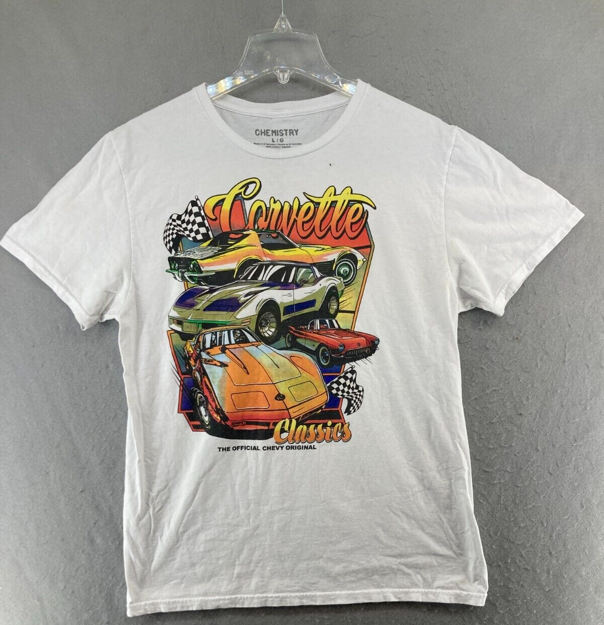 T-shirt Homme Chevrolet Corvette - Motif Graphique Chemistry, 100% Coton, Coupe Regular, Neuf Avec étiquette