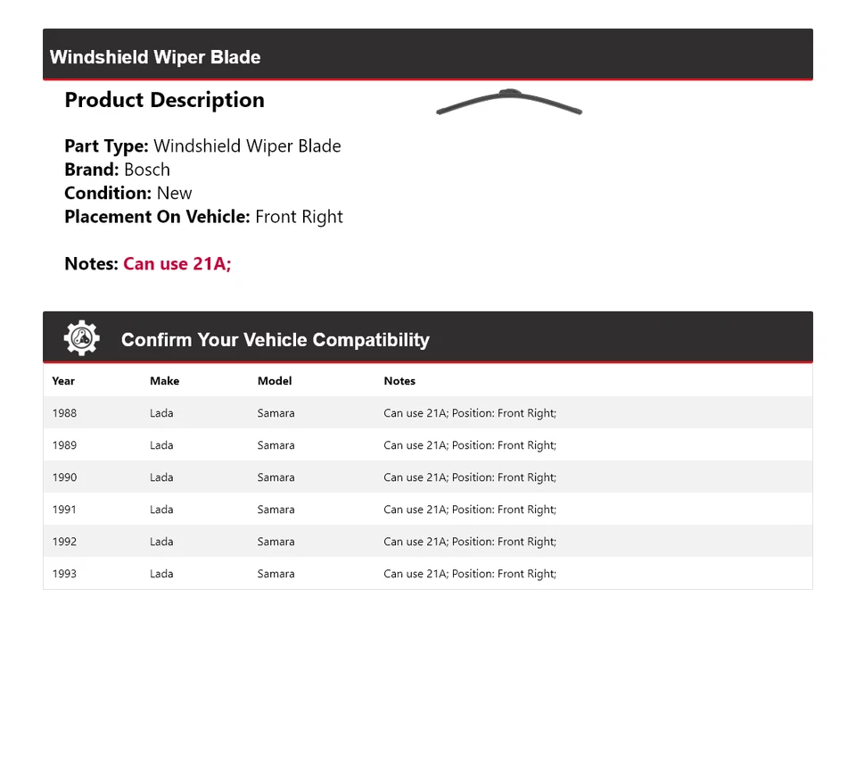 Limpiaparabrisas delantero derecho 1989 para Lada Samara Bosch ICON 1988-1993 Foto 2 de 4