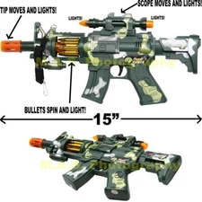Rifle Gun Toy, FX Sounds & Lights, Moving Bullets, Army Pretend Play, 15 Inches