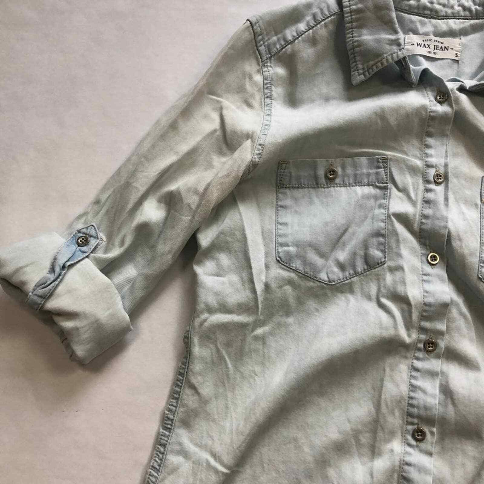 WAX JEAN Basic Denim Chambray Button Up Shirt S - image 7