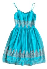 Morgan & CO. Women Teal Floral Beaded Rhinestones Spring Prom Dress sz Small 3/4