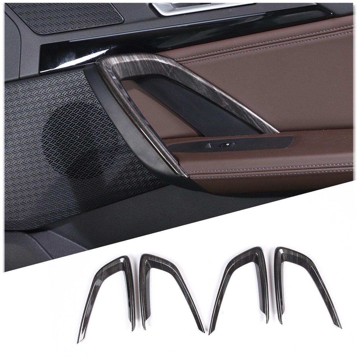 Black Wood Grain Inner Interior door Panel trim Frame For BMW X1