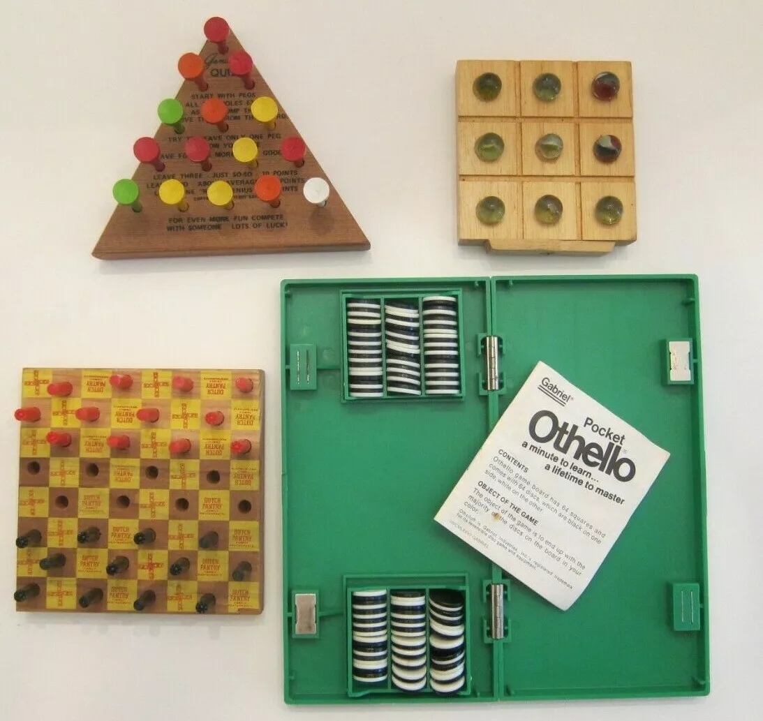 Vintage Games: Pocket OTHELLO -Tic Tac Toe - Genius Quiz - Checkers Lot of 4