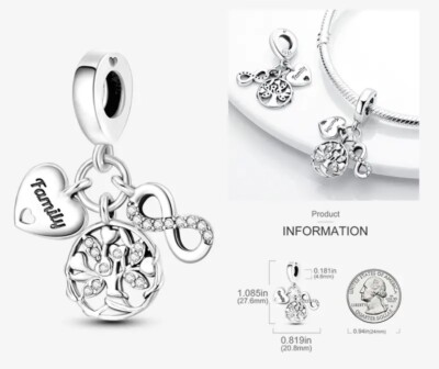 NEW Silver Triple Dangle FAMILY TREE OF LIFE HEART Love INFINITY ...