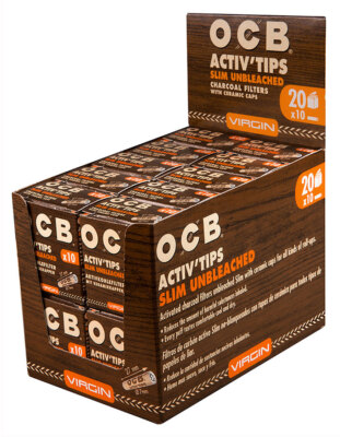 1 Display (20 Packungen) OCB Virgin Activ'Tips Slim Aktivkohlefilter ungebleicht