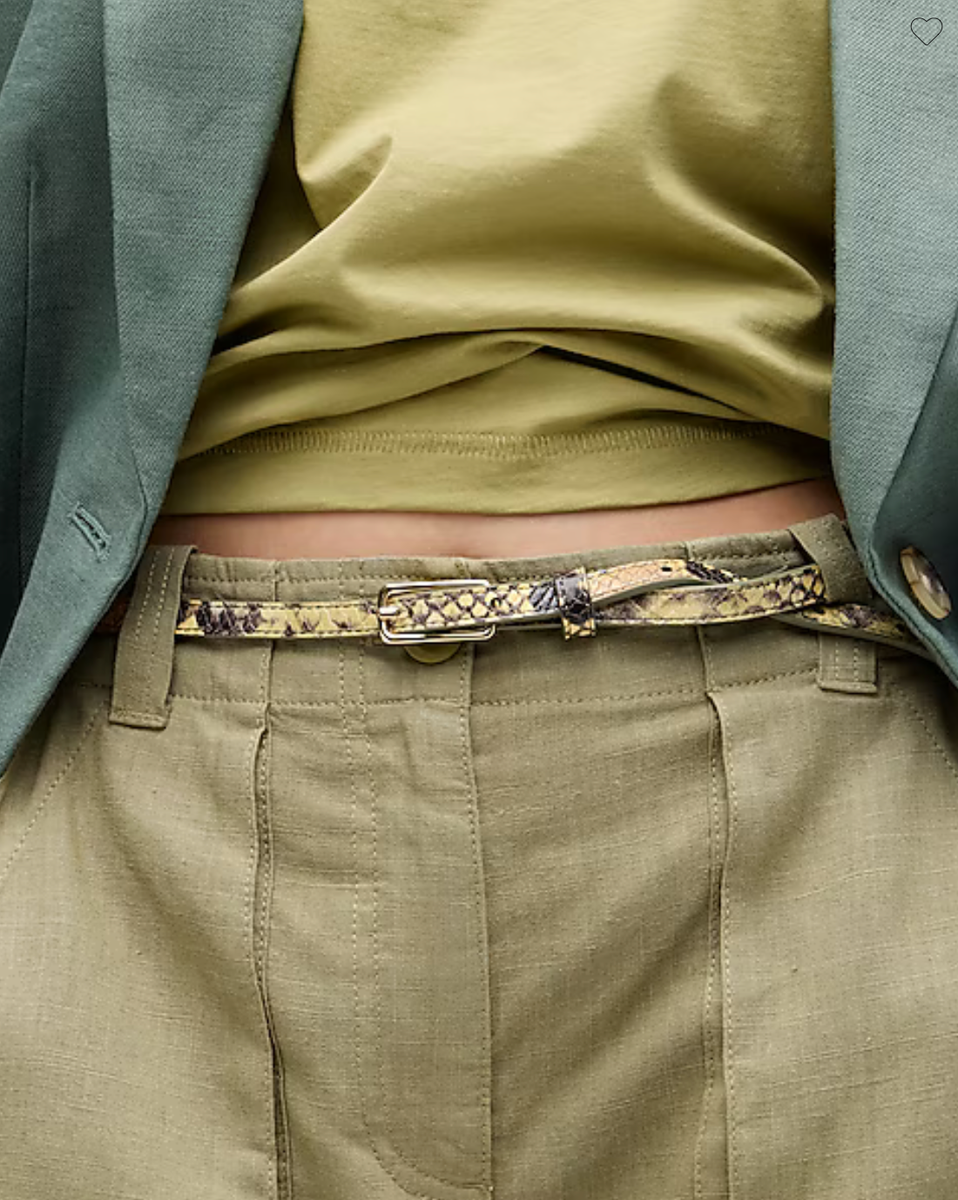 NWT J.Crew Skinny belt in snake-embossed leather, Khaki  display picture 2