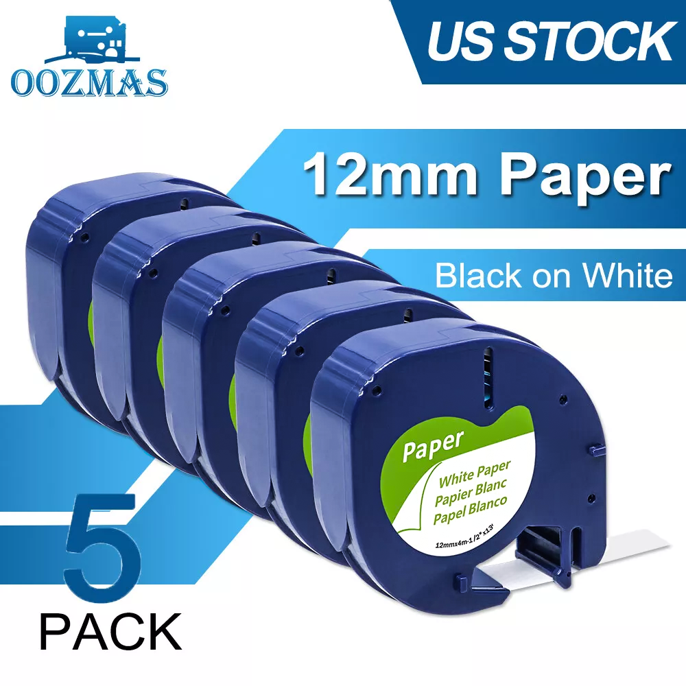 5PK DYMO LetraTag LT-100H Compatible White Tape Refill 12mm 1/2 Inch