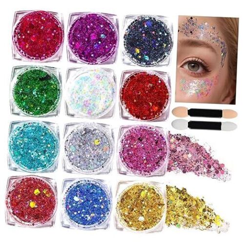 Body Glitter Face Glitter Makeup Festival Glitter Gel, 12 Colors 3mm/1mm/0.2mm