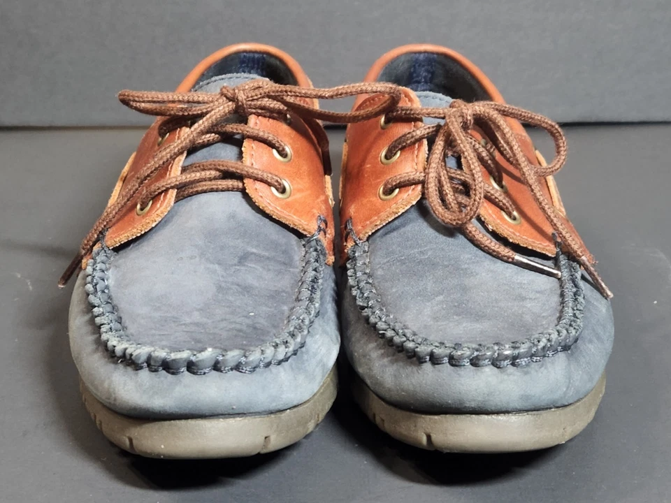 Zapatos Mocasines Hush Puppies Niños Talla 5 M Azul Marrón Cuero Barco 53781 Foto 3 de 4