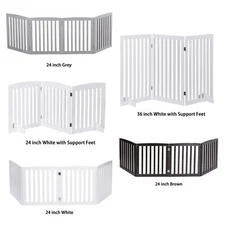 White/Brown/Grey 24"36" Dog Gate Pet Fence Pet Playpen Folding Free Standing