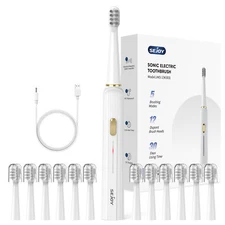 SEJOY Sonic Electric Toothbrush Rechargeable 12 Brush Heads 5 Modes 2 Min Timer