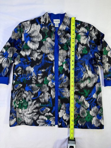 Chico's floral lightweight silk blazer jacket cover up blue green womens size 1 - Picture 2 of 13