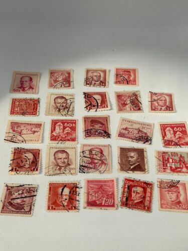 Vintage x24 Red  Bundle Assorted Ceskoslovensko Collectible Stamp #LH - Picture 1 of 6