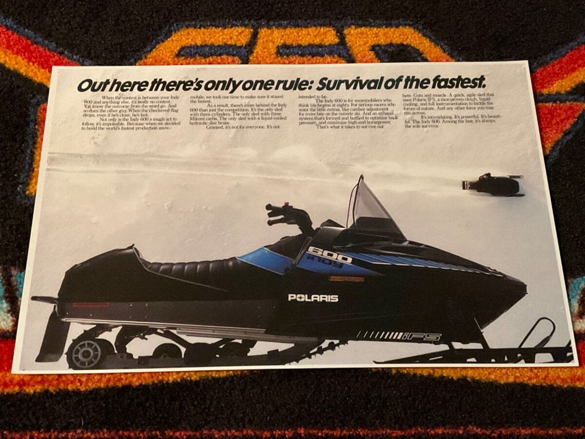 🏁 '87 POLARIS INDY 600 Snowmobile Poster vintage Triple 🏁 '87 POLARIS INDY 600 Snowmobile Poster vintage Triple