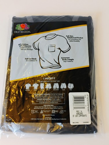 2001 Fruit Of The Loom One Pocket T Shirt Black M 38-40 Golden Blend - Picture 2 of 2
