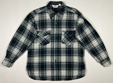 Vintage Woolrich Flannel Shirt Mens Large 70s Wool Blue Green Plaid Made in USA