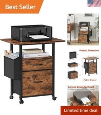 2 Drawer File Cabinet with 24'' Extended Desktop, Mobile Filing Cabinet, Roll...