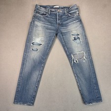 Moussy Jeans Womens 32x28 Thrashed Faded Made in Japan Patched Tag 30 Grunge