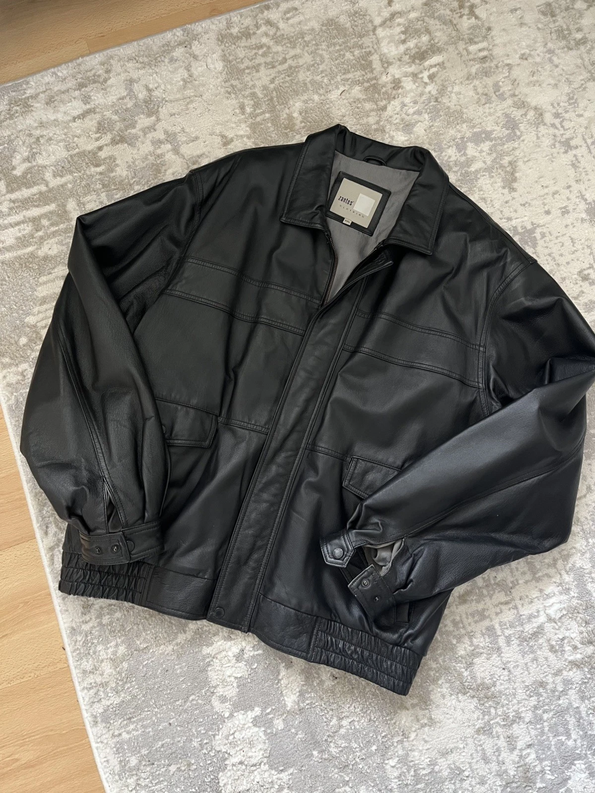 Vintage Zantos Leather Flight Bomber Jacket Mens XXL Black Aviator YKK Zip