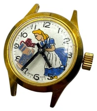 Rare Vintage Alice In Wonderland Wind Up Watch Case Works! Mad Hatter Nodding 