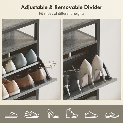 Shoe Cabinet Storage Flip Drawers Slim Cupboard Modern Hallway Organiser Grey - Picture 6 of 12