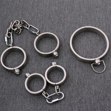 Stainless Steel Metal Handcuffs Neck Collar Ankle Cuff Wrist Lock Slave Bondage