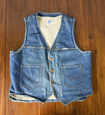 Wrangler No Fault Denim Sherpa Vest Size Large Vintage Made in USA 70s 80s