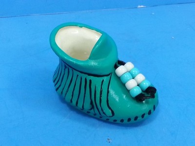 Handmade Turquoise Ceramic Moccasin Mini Vase Beads Signed J.B. '92