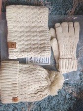 POM POM WINTER HAT GLOVES SCARF KNITTED FLEECE LINED CHILDRENS 3-9