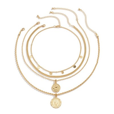 Lagenlook Halsketten für Damen Trendy Retro Münze Anhänger Kette Halsketten Zierlich Lin