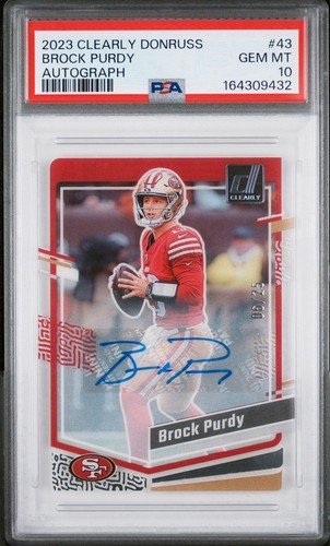 PSA 10 2023 Panini Clearly Donruss Brock Purdy /25 Prizm Autograph SSP 49ers 