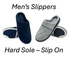 Mens Slippers Slipper Slip On Adults Night Fleece Hard Sole Winter Warm Soft NEW